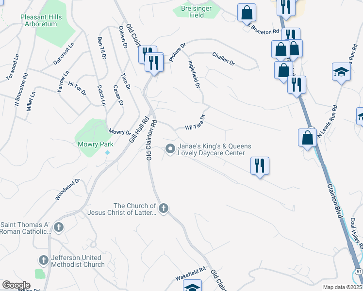 map of restaurants, bars, coffee shops, grocery stores, and more near 101 Tel Star Drive in Pittsburgh