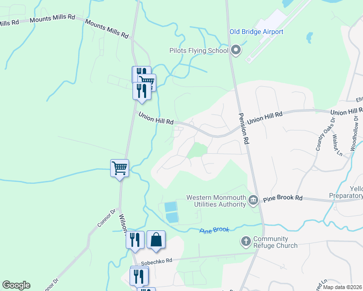 map of restaurants, bars, coffee shops, grocery stores, and more near 7 Pinetree Lane in Manalapan Township