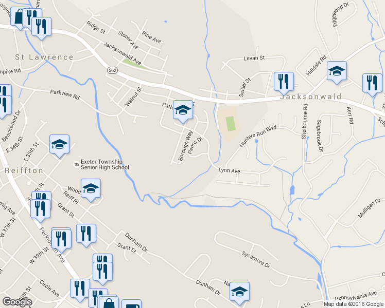 map of restaurants, bars, coffee shops, grocery stores, and more near 3901 Penns Dr in Reading