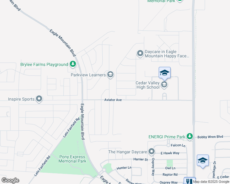 map of restaurants, bars, coffee shops, grocery stores, and more near 5075 North Pony Rider Way in Eagle Mountain
