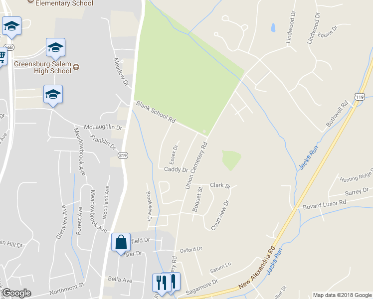 map of restaurants, bars, coffee shops, grocery stores, and more near 946 Academy Heights Drive in Greensburg