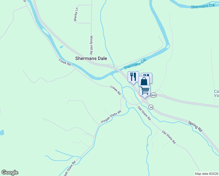 map of restaurants, bars, coffee shops, grocery stores, and more near 145 Creek Road in Shermans Dale