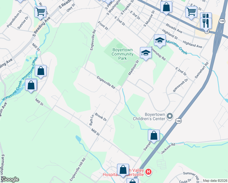 map of restaurants, bars, coffee shops, grocery stores, and more near 577 Englesville Road in Boyertown