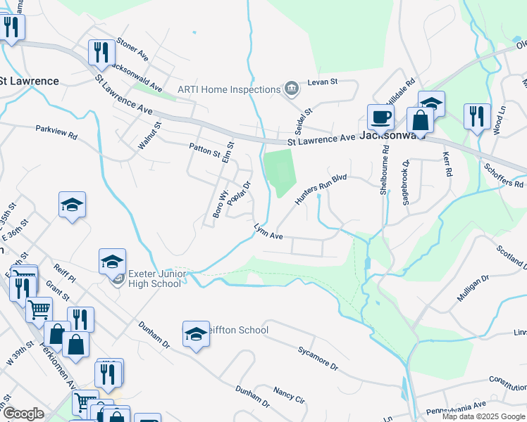 map of restaurants, bars, coffee shops, grocery stores, and more near 3939 Lynn Avenue in Reading