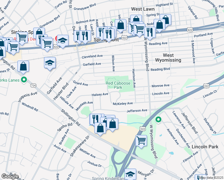 map of restaurants, bars, coffee shops, grocery stores, and more near 204 Halsey Avenue in West Lawn