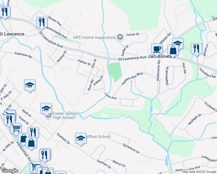 map of restaurants, bars, coffee shops, grocery stores, and more near 3937 Lynn Avenue in Reading
