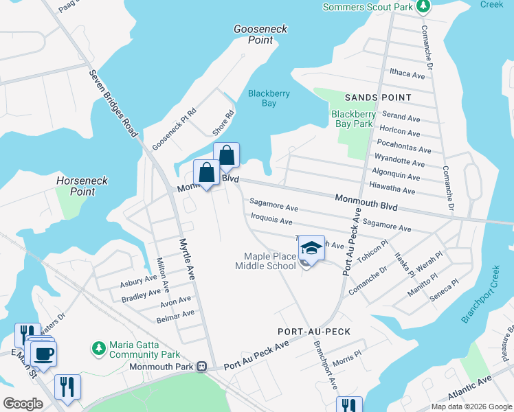 map of restaurants, bars, coffee shops, grocery stores, and more near 126 Sagamore Avenue in Oceanport