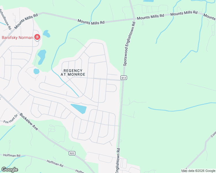 map of restaurants, bars, coffee shops, grocery stores, and more near 2 Troon Court in Monroe Township