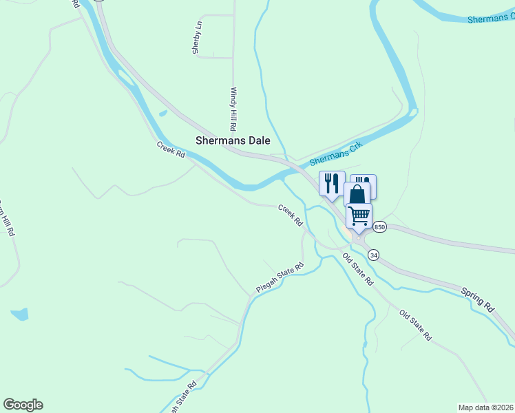 map of restaurants, bars, coffee shops, grocery stores, and more near 171 Creek Road in Shermans Dale