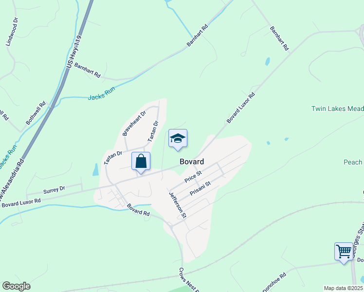 map of restaurants, bars, coffee shops, grocery stores, and more near 840 Bovard Luxor Road in Greensburg