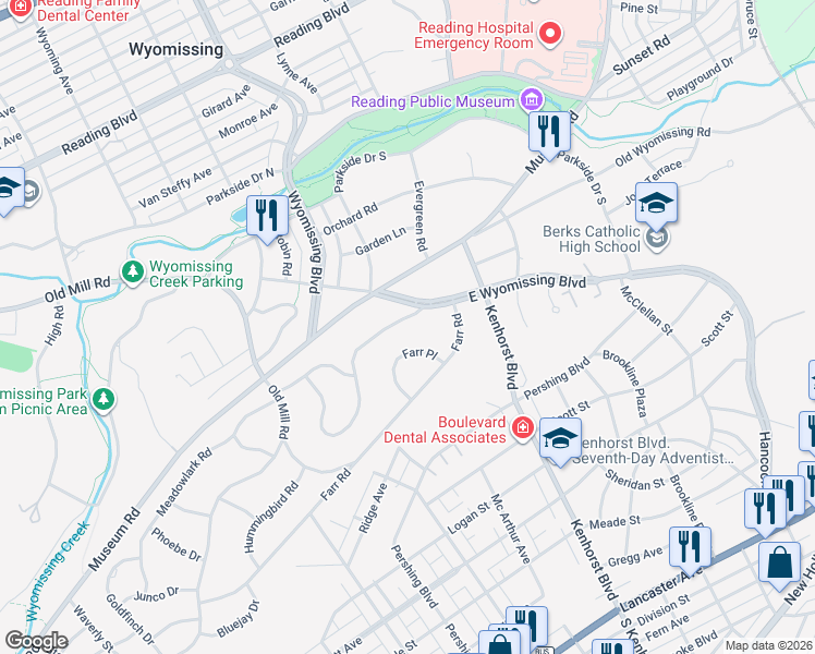 map of restaurants, bars, coffee shops, grocery stores, and more near 1406 Rose Virginia Road in Reading