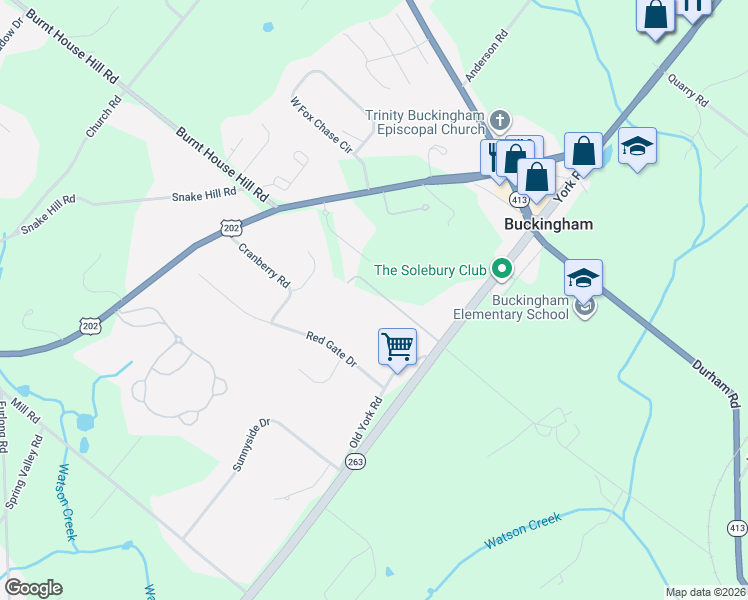 map of restaurants, bars, coffee shops, grocery stores, and more near 4490 York Road in Furlong