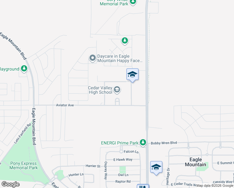 map of restaurants, bars, coffee shops, grocery stores, and more near 1389 Aviator Avenue in Eagle Mountain