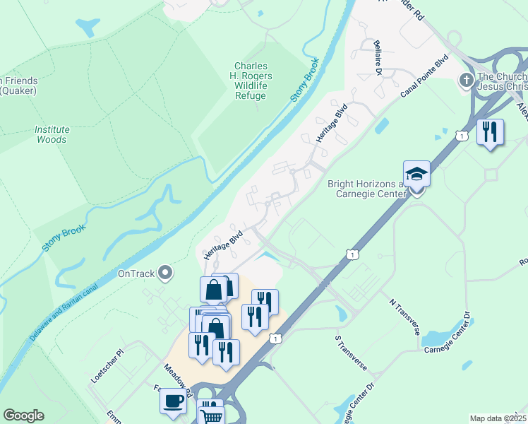 map of restaurants, bars, coffee shops, grocery stores, and more near 309 Trinity Court in Princeton