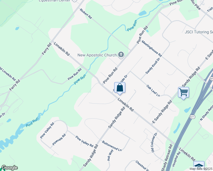 map of restaurants, bars, coffee shops, grocery stores, and more near 295 Pine Run Road in Doylestown