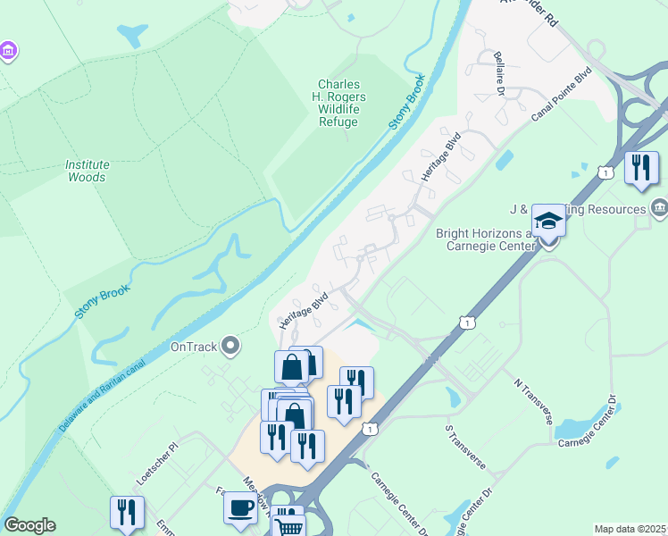map of restaurants, bars, coffee shops, grocery stores, and more near 306 Trinity Court in Princeton