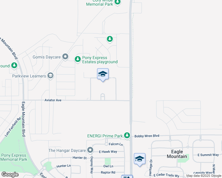 map of restaurants, bars, coffee shops, grocery stores, and more near 1389 Aviator Avenue in Eagle Mountain