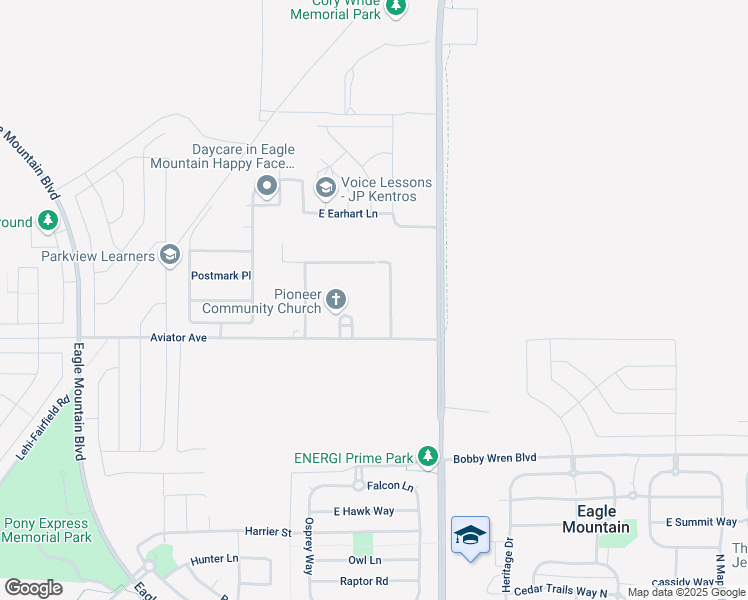 map of restaurants, bars, coffee shops, grocery stores, and more near 1389 Aviator Avenue in Eagle Mountain