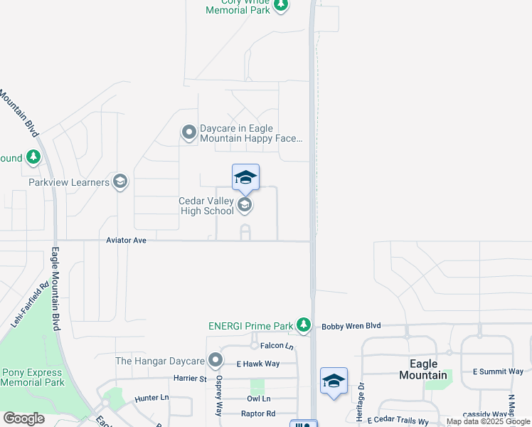 map of restaurants, bars, coffee shops, grocery stores, and more near 1389 Aviator Avenue in Eagle Mountain