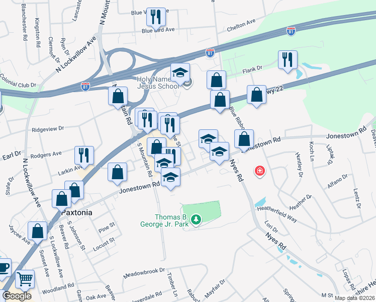map of restaurants, bars, coffee shops, grocery stores, and more near 21 Arlene Street in Harrisburg