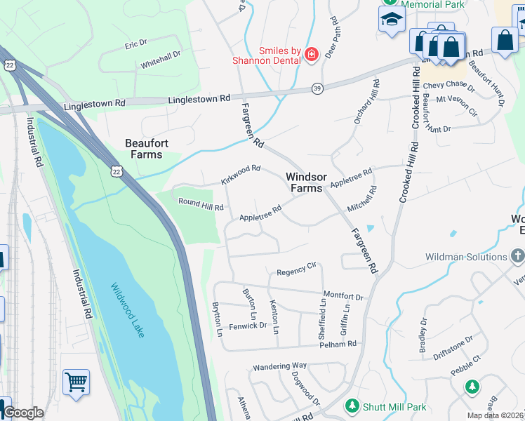 map of restaurants, bars, coffee shops, grocery stores, and more near 1534 Appletree Road in Harrisburg