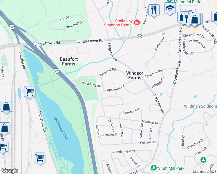 map of restaurants, bars, coffee shops, grocery stores, and more near 1426 Appletree Road in Harrisburg