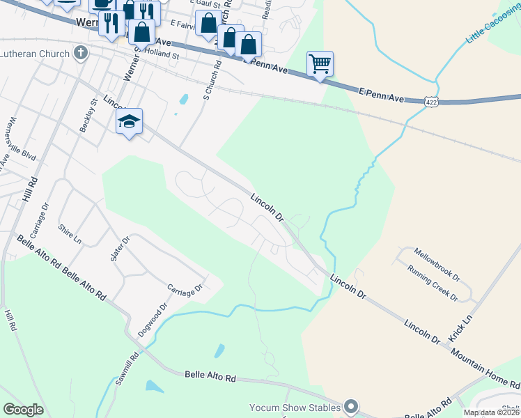 map of restaurants, bars, coffee shops, grocery stores, and more near 413 Epsilon Drive in Wernersville