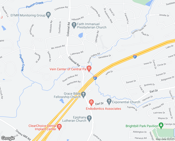 map of restaurants, bars, coffee shops, grocery stores, and more near 1485 Old Colonial Road in Harrisburg