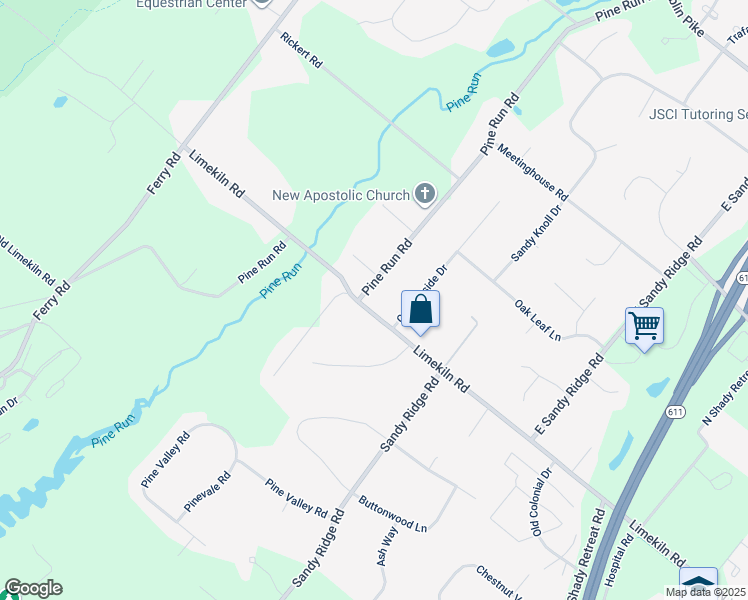 map of restaurants, bars, coffee shops, grocery stores, and more near 295 Pine Run Road in Doylestown