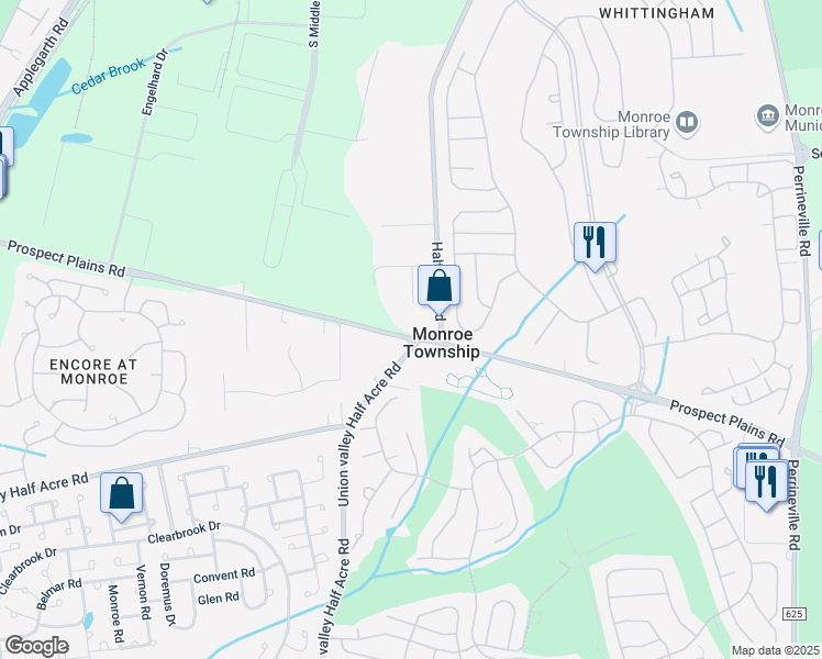 map of restaurants, bars, coffee shops, grocery stores, and more near 155 Prospect Plains Road in Monroe Township