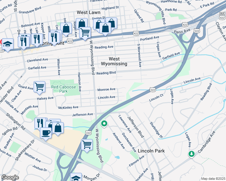 map of restaurants, bars, coffee shops, grocery stores, and more near 2220 Monroe Avenue in West Lawn