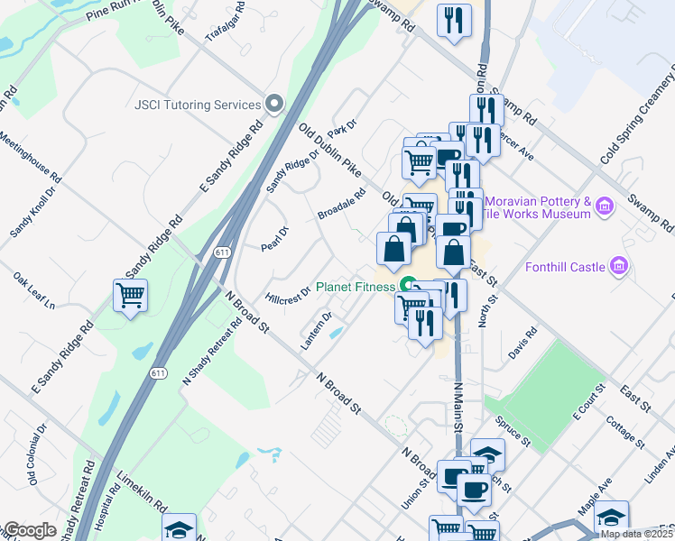 map of restaurants, bars, coffee shops, grocery stores, and more near 200 Murray Drive in Doylestown