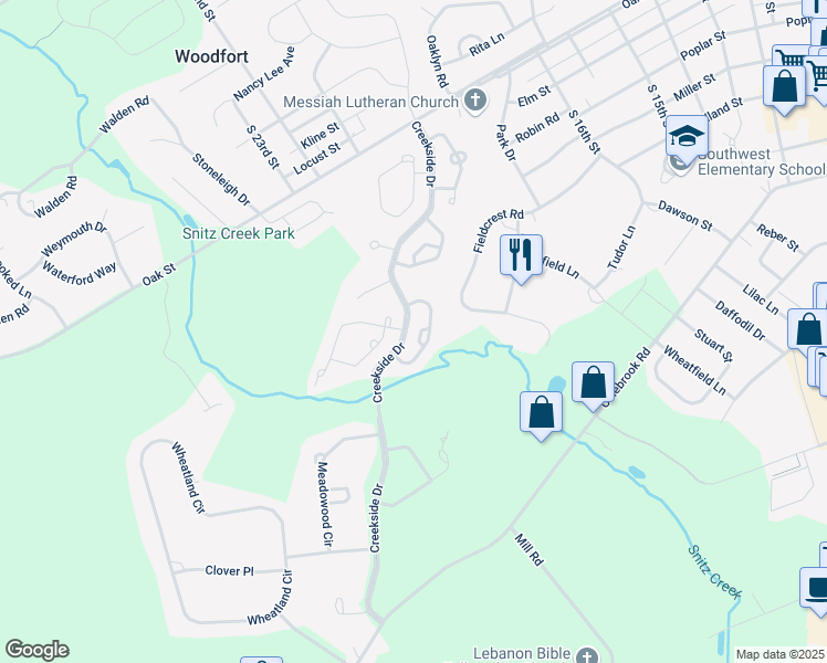 map of restaurants, bars, coffee shops, grocery stores, and more near 525 Waterside Circle in Lebanon
