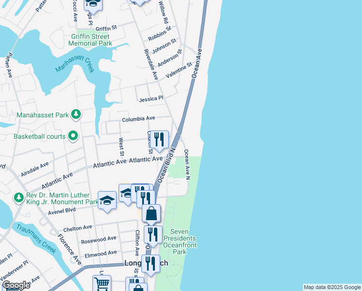 map of restaurants, bars, coffee shops, grocery stores, and more near 464 Ocean Avenue in Long Branch