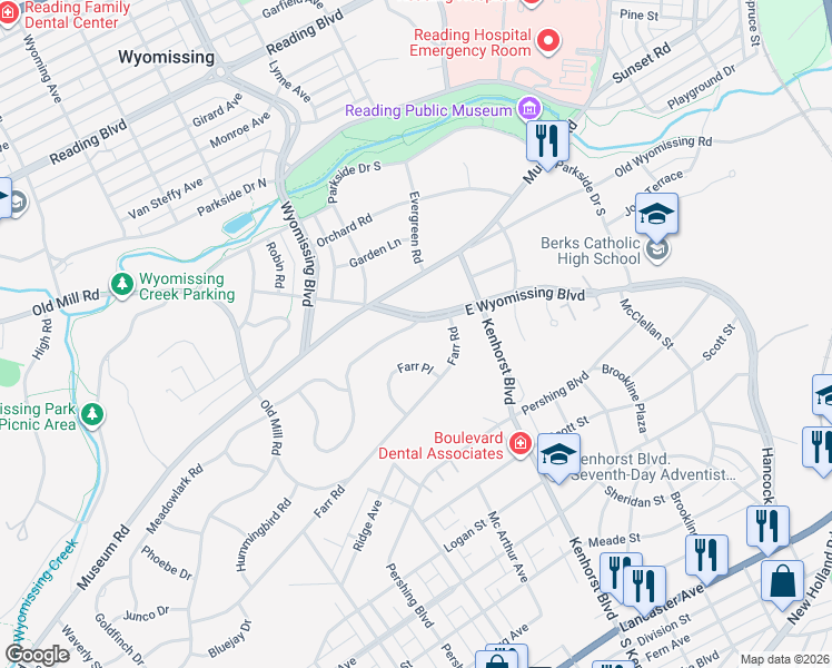 map of restaurants, bars, coffee shops, grocery stores, and more near 1406 Rose Virginia Road in Reading