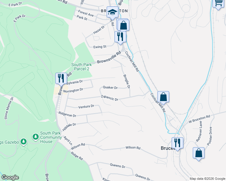 map of restaurants, bars, coffee shops, grocery stores, and more near 6559 Quaker Drive in Pittsburgh