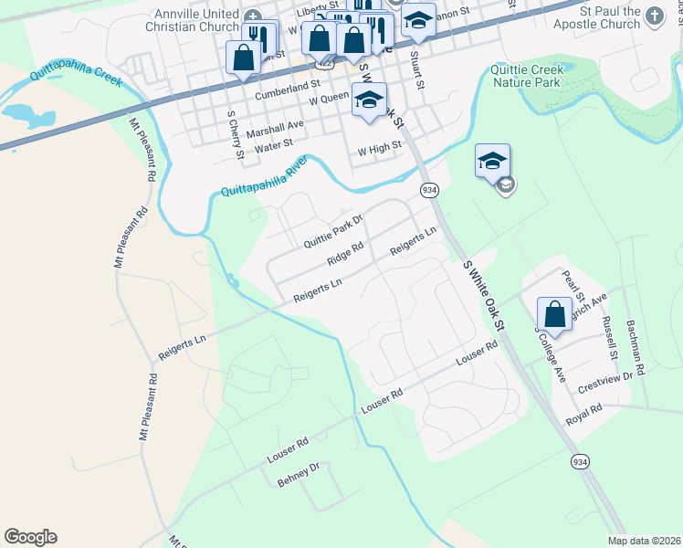 map of restaurants, bars, coffee shops, grocery stores, and more near 307 Reigerts Lane in Annville
