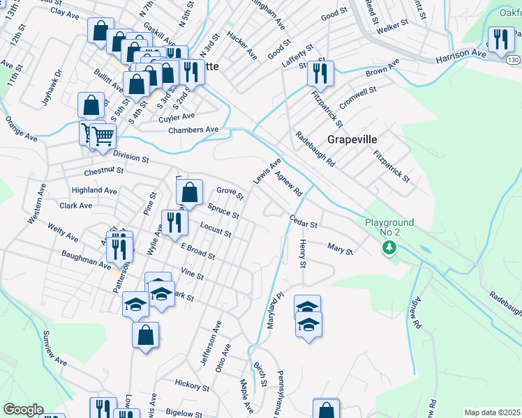 map of restaurants, bars, coffee shops, grocery stores, and more near 305 Charles Terrace in Jeannette
