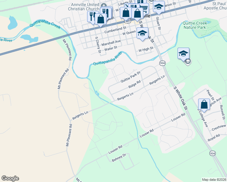 map of restaurants, bars, coffee shops, grocery stores, and more near 321 Ridge Road in Annville