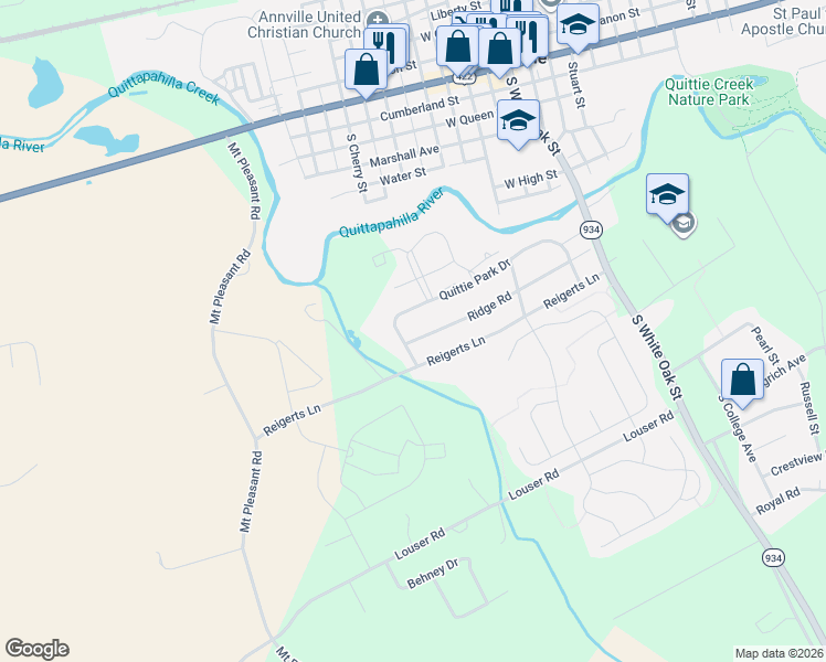 map of restaurants, bars, coffee shops, grocery stores, and more near 321 Ridge Road in Annville