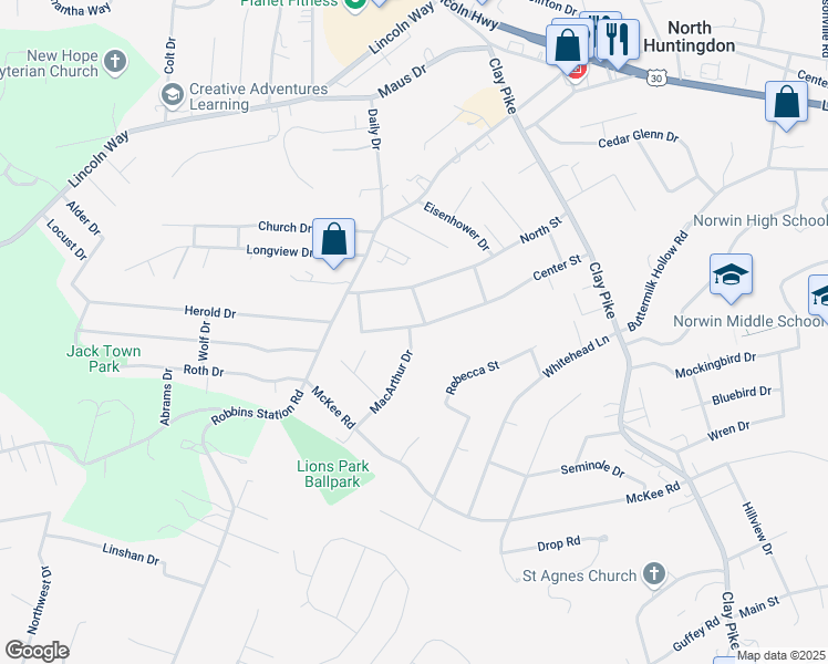 map of restaurants, bars, coffee shops, grocery stores, and more near 12020 Center Street in Irwin