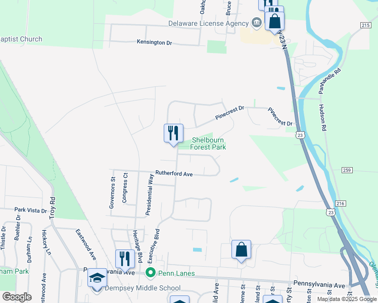 map of restaurants, bars, coffee shops, grocery stores, and more near 363 Orchard Canyon in Delaware