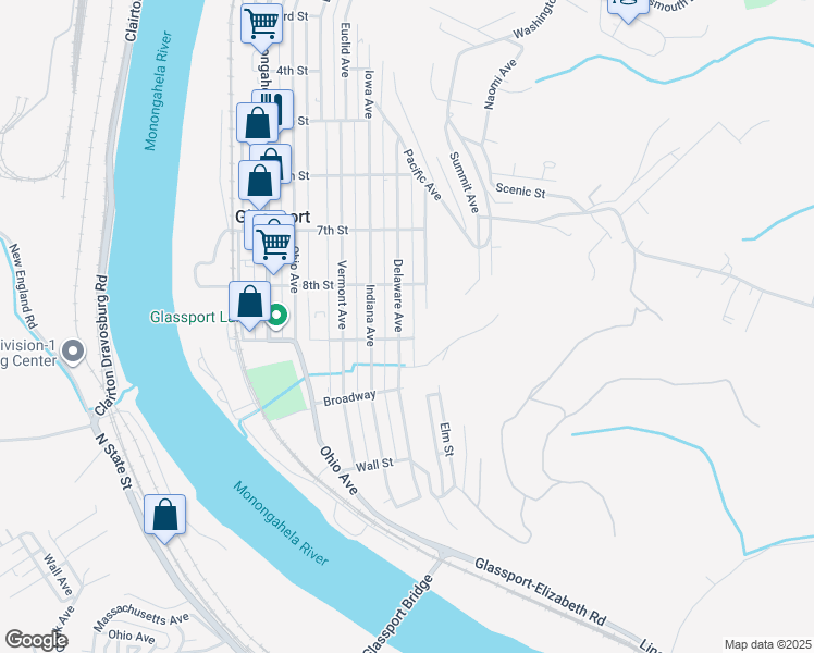 map of restaurants, bars, coffee shops, grocery stores, and more near 835 Delaware Ave in Glassport