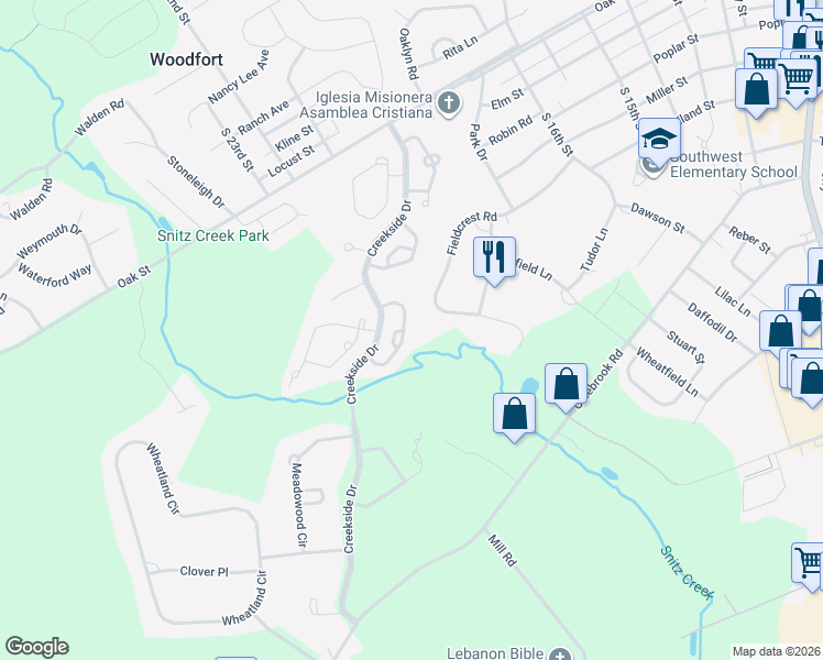 map of restaurants, bars, coffee shops, grocery stores, and more near 518 Waterside Circle in Lebanon
