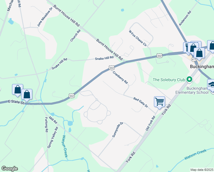 map of restaurants, bars, coffee shops, grocery stores, and more near 2802 Red Gate Drive in Doylestown