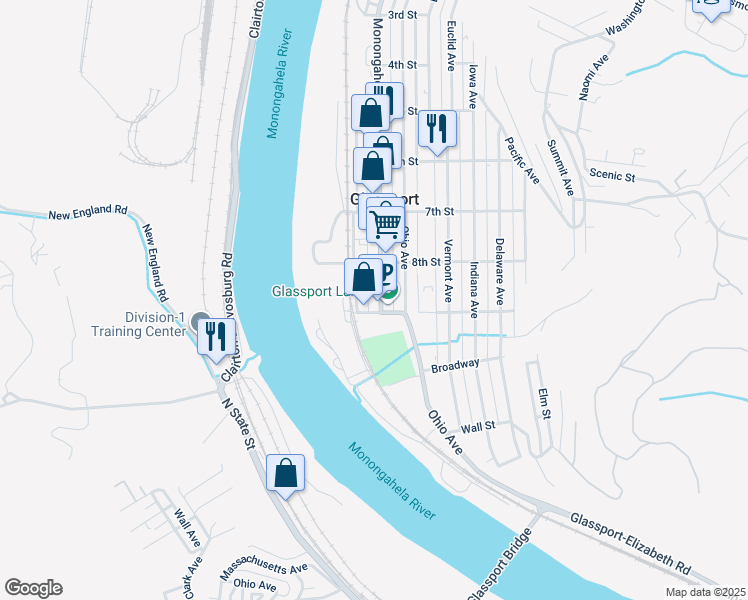 map of restaurants, bars, coffee shops, grocery stores, and more near 836 Monongahela Ave in Glassport