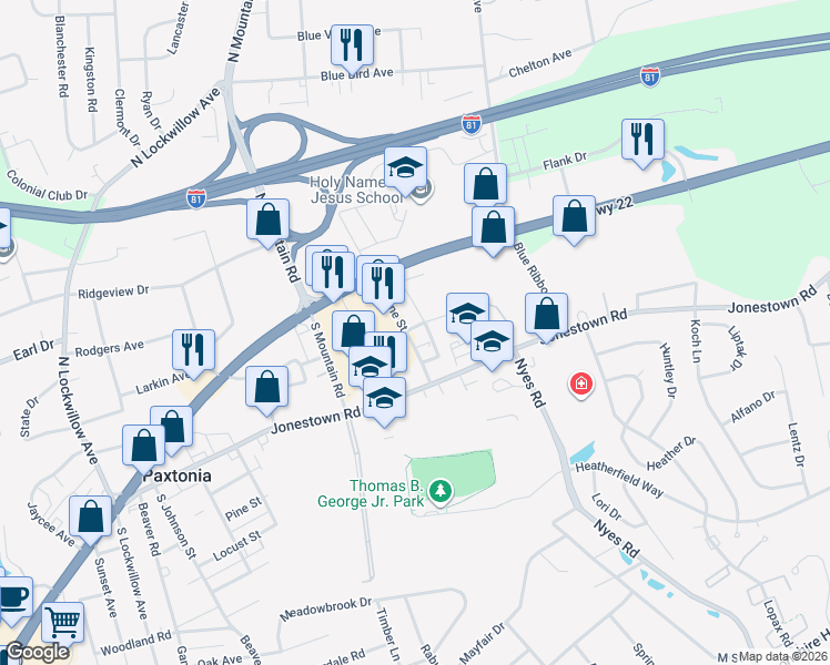 map of restaurants, bars, coffee shops, grocery stores, and more near 21 Arlene Street in Harrisburg
