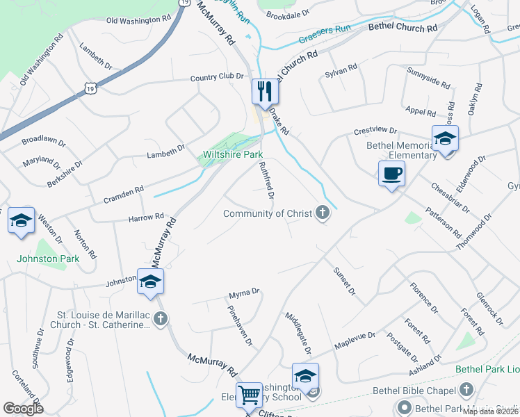 map of restaurants, bars, coffee shops, grocery stores, and more near 54 Ruthfred Drive in Pittsburgh