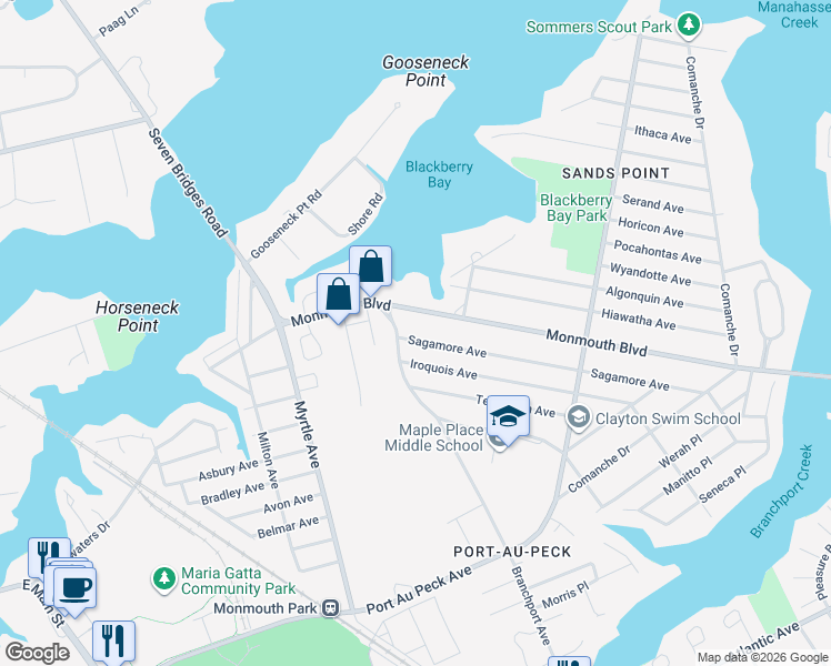 map of restaurants, bars, coffee shops, grocery stores, and more near 127 Sagamore Avenue in Oceanport