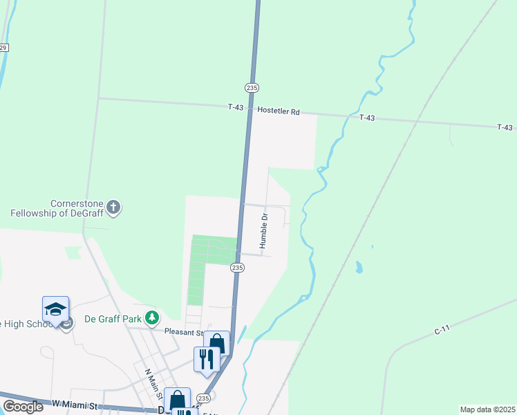 map of restaurants, bars, coffee shops, grocery stores, and more near 692-698 Cretcher St in De Graff